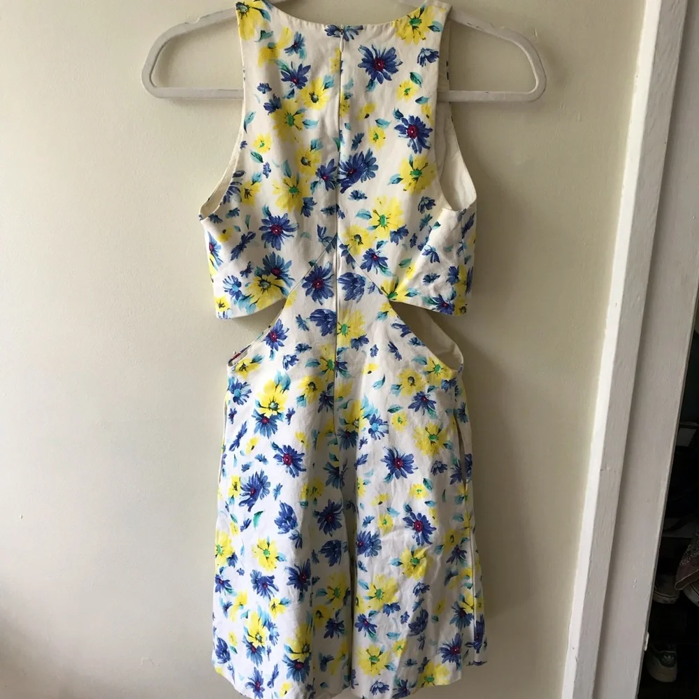 ZARA TRAFALUC White Blue Yellow Floral Cutout Dress S - Picture 10 of 15